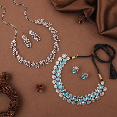 Vedda Brass Gold-plated Silver, Blue, Purple Jewellery Set(Pack of 2)