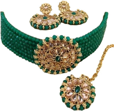 Ruhi Alloy Gold-plated Green, Gold Jewellery Set(Pack of 1)