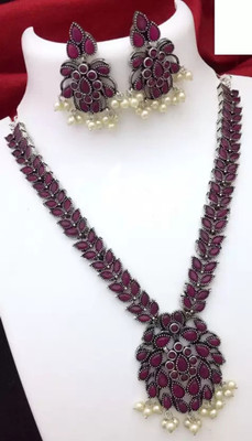 PBM CREATIONS Oxidised Silver Pink Jewellery Set(Pack of 1)