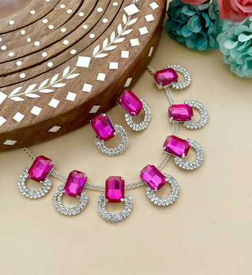 Varnii Stone, Alloy Silver Pink Jewellery Set(Pack of 3)