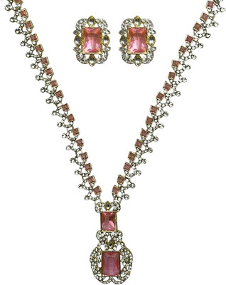 ACCESSHER Brass Gold-plated Pink Jewellery Set(Pack of 1)