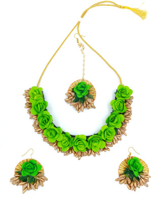 Shubh Lakshmi Creation Fabric Green, Gold Jewellery Set(Pack of 1)