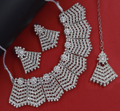 R A Enterprises Alloy Rhodium Silver Jewellery Set(Pack of 4)