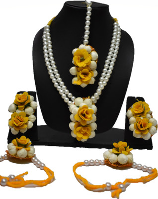 Shubh Lakshmi Creation Fabric Yellow, White Jewellery Set(Pack of 6)