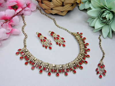 VATSALYA creation Alloy Gold-plated Red Jewellery Set(Pack of 1)