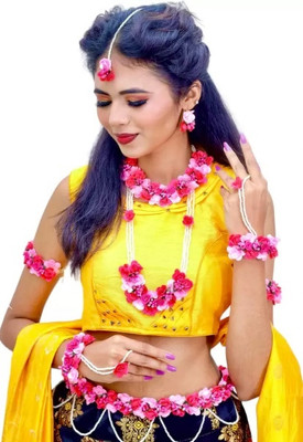 CRAFTCREATION Fabric Yellow, Pink Jewellery Set(Pack of 1)