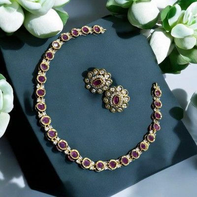 SCG Brass Gold-plated Red Jewellery Set(Pack of 1)