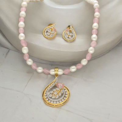 Sri Jagdamba Pearls Alloy Gold-plated White Jewellery Set(Pack of 2)
