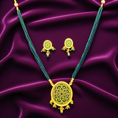 Aroras Bridal & Fashion Jewellery Copper Gold-plated Green Jewellery Set(Pack of 1)