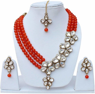 White pearl Alloy Gold-plated Red Jewellery Set(Pack of 1)