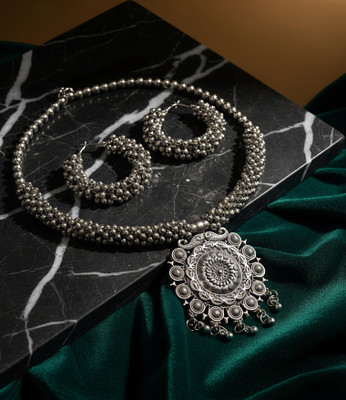 CRAFTMINDER Metal, Oxidised Silver, Alloy Silver Jewellery Set(Pack of 1)