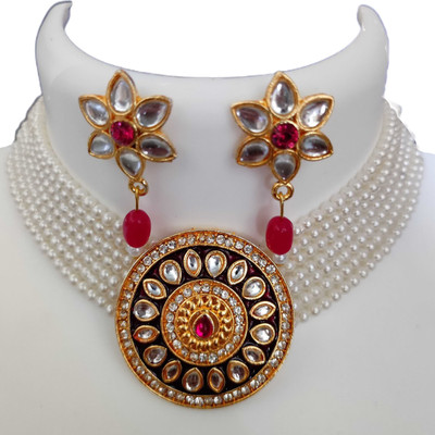 D D FASHION Alloy Gold-plated White Jewellery Set(Pack of 1)