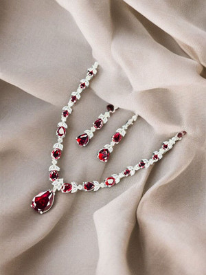 AKENTERPRISE Brass Silver Red Jewellery Set(Pack of 1)