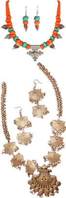 HOUSE OFF COMMON Oxidised Silver Orange, Blue, Multicolor Jewellery Set(Pack of 2)