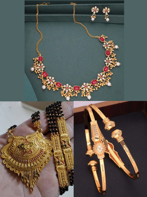 VEDDAA Brass Gold-plated Beige, Purple Jewellery Set(Pack of 3)