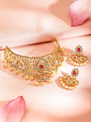 RUBANS Copper Gold-plated Pink Jewellery Set(Pack of 1)