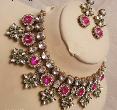 Roshni Creation Alloy Pink Jewellery Set(Pack of 1)