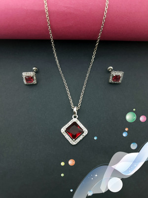 Aviate Alloy Rhodium Pink Jewellery Set(Pack of 1)