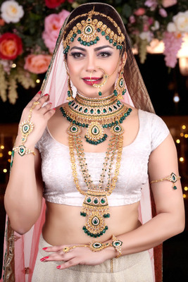 SHIV SHAKTI JEWELLERS Alloy Gold-plated Green, Gold Jewellery Set(Pack of 7)