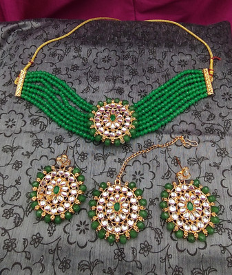MA Enterprises Alloy Gold-plated Green Jewellery Set(Pack of 3)