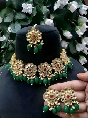 ARADHEMA Alloy Gold-plated Green Jewellery Set(Pack of 1)