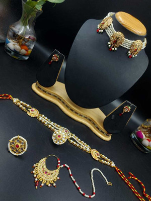 ROHIDAZ Brass Gold-plated Gold, White, Red Jewellery Set(Pack of 6)