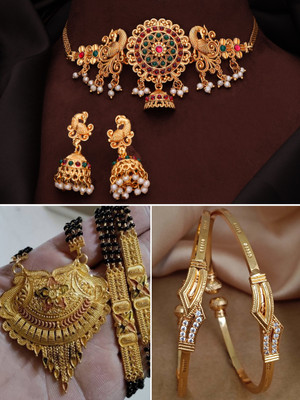 VEDDAA Brass Gold-plated Multicolor Jewellery Set(Pack of 3)