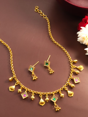 AADITA Brass Gold-plated Red, Gold, Green Jewellery Set(Pack of 2)