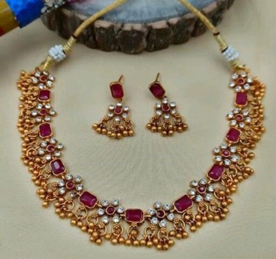 RIENTA JWL Alloy Gold-plated Red Jewellery Set(Pack of 1)