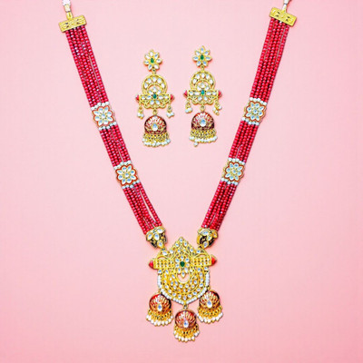 Aroras Bridal & Fashion Jewellery Copper Gold-plated Maroon Jewellery Set(Pack of 1)