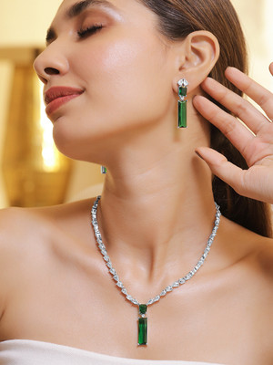 RUBANS Alloy Rhodium Silver, Green Jewellery Set(Pack of 3)
