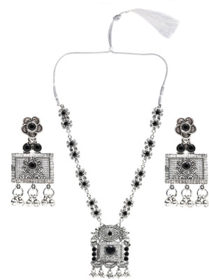 Pujvi Oxidised Silver Black Jewellery Set(Pack of 1)