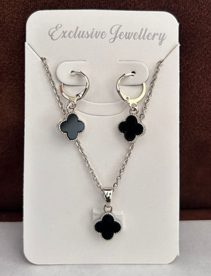 KRISHMAYATOZ Silver Plated Flora Pendant Set With Earring Silver Crystal Alloy Pendant Set