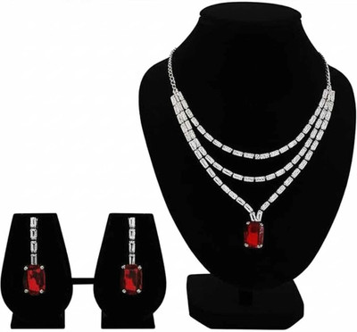 V.V. Sons Brass Sterling Silver Red, Silver Jewellery Set(Pack of 1)