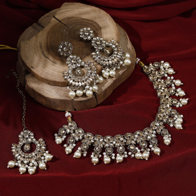 Zarmar fashion Stone, Crystal Gold-plated White Jewellery Set(Pack of 1)