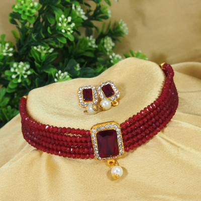 Hulashi Art Alloy Gold-plated Maroon Jewellery Set(Pack of 1)