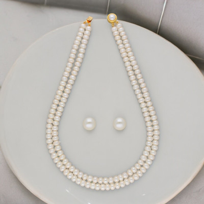 Sri Jagdamba Pearls Mother of Pearl Gold-plated White Jewellery Set(Pack of 1)