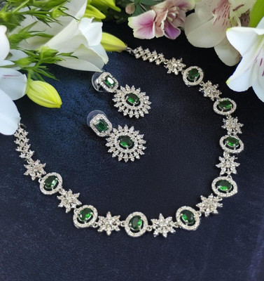 V.V. Sons Brass 958 Silver Green Jewellery Set(Pack of 1)