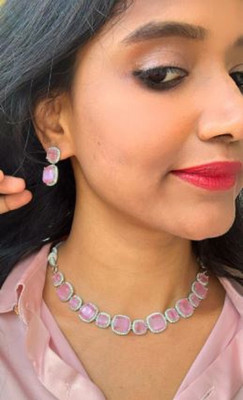 DENICRAAS Alloy Silver Pink Jewellery Set(Pack of 1)