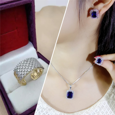 Vipunj Alloy Sterling Silver, Gold-plated Blue, Silver Jewellery Set(Pack of 3)