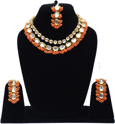 Shaili Craft Alloy Gold-plated Orange Jewellery Set(Pack of 1)
