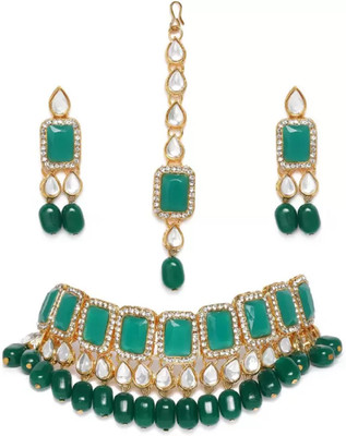 house of common Alloy Gold-plated Green, White Jewellery Set(Pack of 1)
