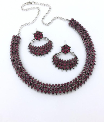 PBM CREATIONS Oxidised Silver Red Jewellery Set(Pack of 1)