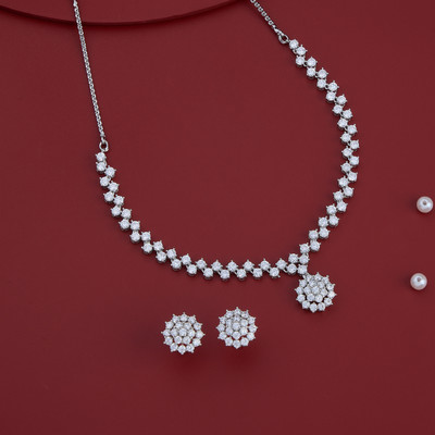 Kushal's Fashion Jewellery Copper Rhodium White Jewellery Set(Pack of 3)