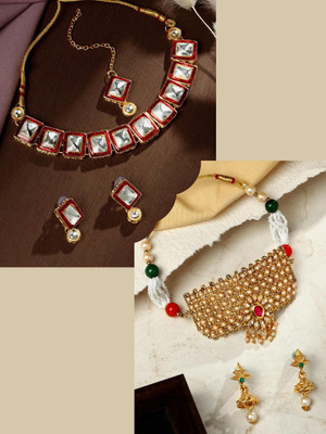 ASMITTA Jewellery Alloy Gold-plated Gold, Red, Multicolor, Green Jewellery Set(Pack of 2)