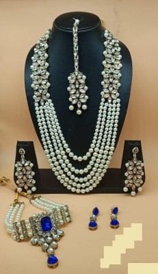 White pearl Alloy Gold-plated Blue, White Jewellery Set(Pack of 1)