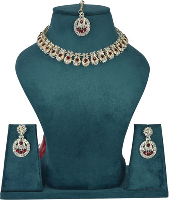 Dmc Alloy Ruby Red, Gold Jewellery Set(Pack of 1)