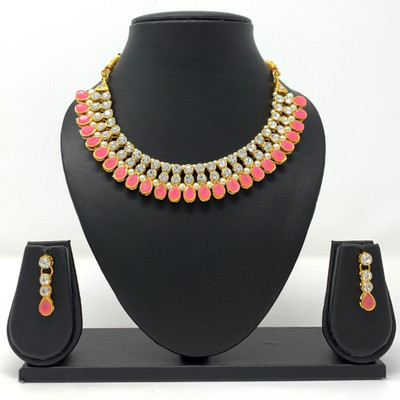 MOON ENTERPRISE Alloy Gold-plated Pink Jewellery Set(Pack of 1)