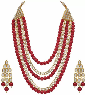 White pearl Alloy Gold-plated Red, Gold, White Jewellery Set(Pack of 1)