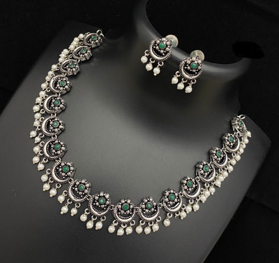 PBM CREATIONS Oxidised Silver Green Jewellery Set(Pack of 1)